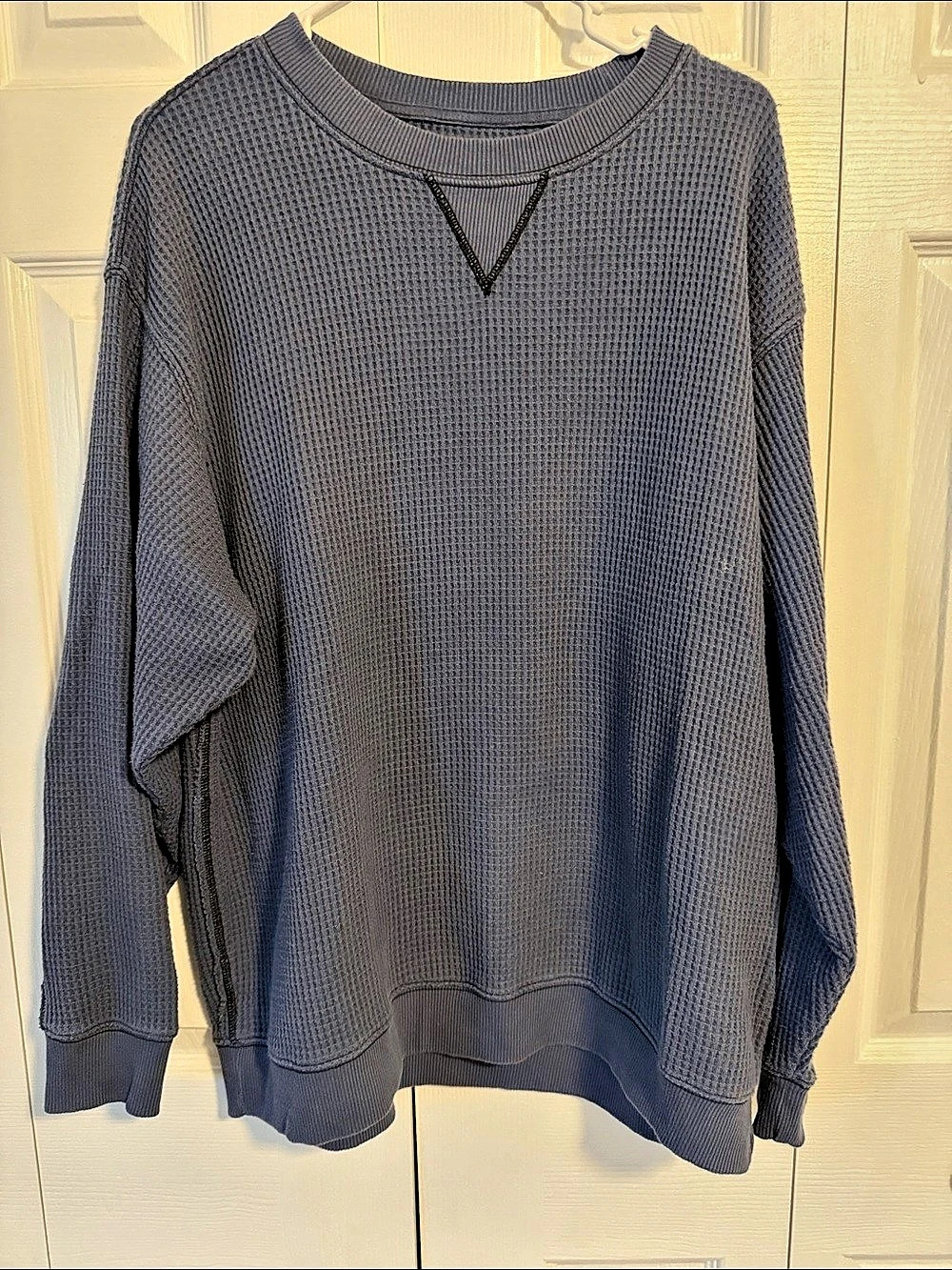 Aerie Waffle Knit Crewneck Sweater Navy